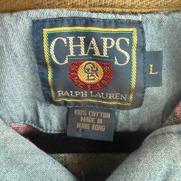 Ralph Lauren Chaps Plaid Shirt Vintage 90s Long Sleeve Polo Mens L Preppy Retro - Picture 3 of 7